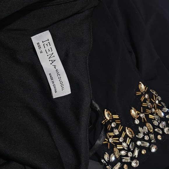 MAC DUGGAL size 12 ONE SLEEVE BEADED CUFF SIDE TWIST black GOWN Dress Womens - Picture 3 of 5